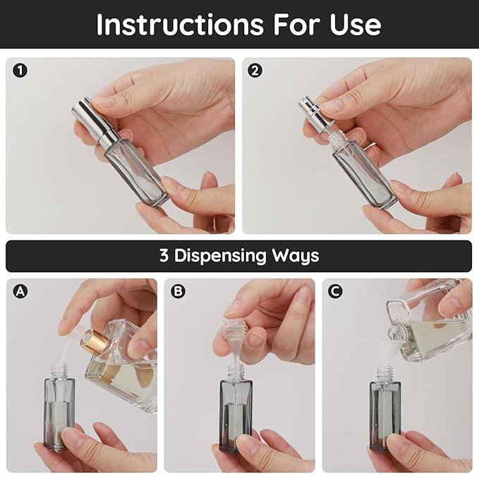 Segbeauty Travel Perfume Bottle Refillable, Empty Mini Portable Perfume Atomizer with Funnel, 5 Set of 10ML Glass Spray Bottle Fine Mist Leak-proof Sprayer Travel Sample Bottles for Cologne Fragrance