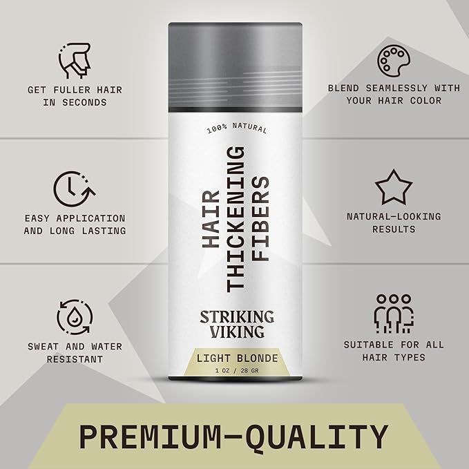 Striking Viking Hair Fibers for Thinning Hair - Building Fibers (Light Blonde) 28g - Naturally Derived Formula - Long Lasting Powder for Undetectable, Thicker Looking Results for Men & Women