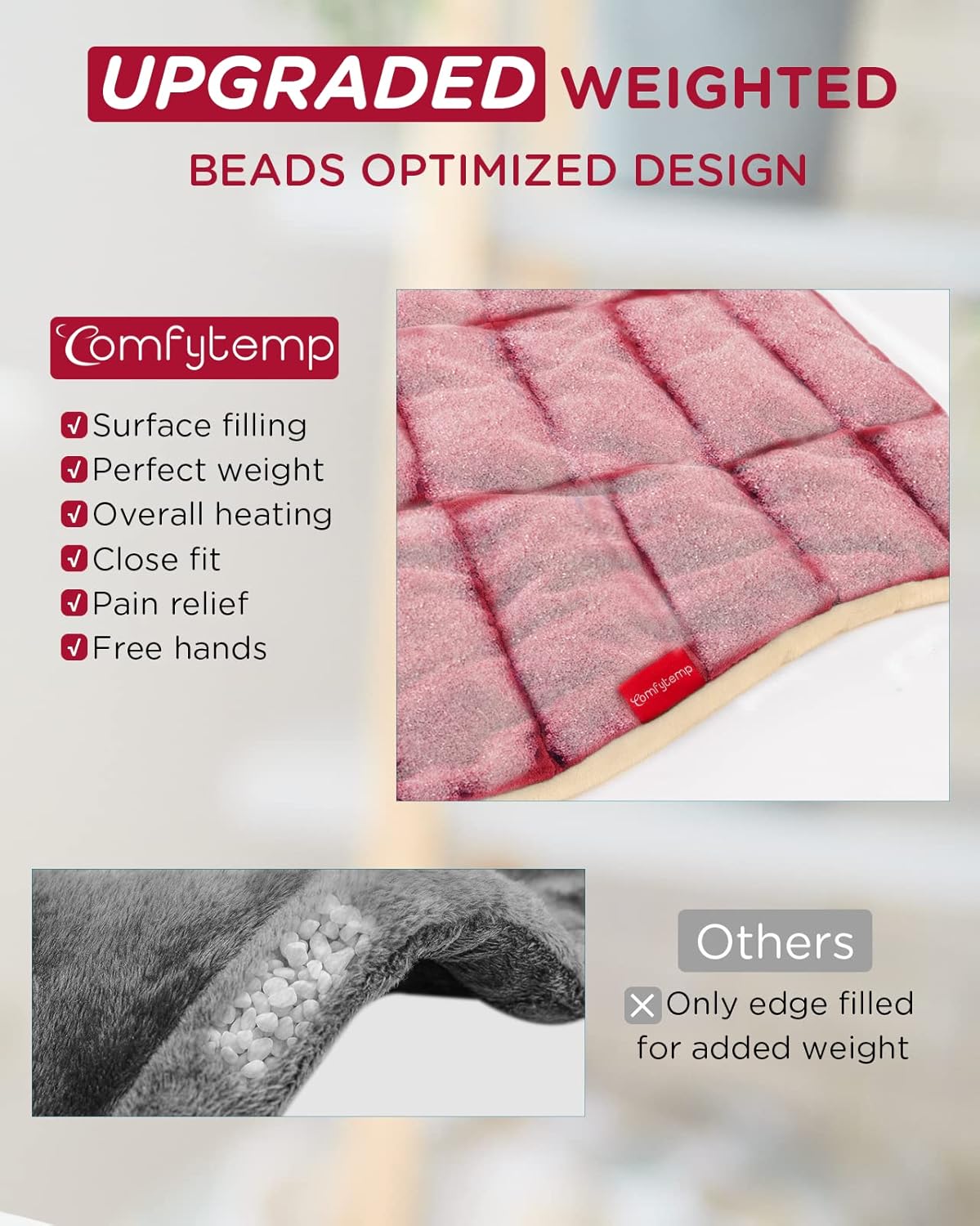 Heating Pad for Neck and Shoulders and Back, Comfytemp Weighted Electric Heat Pad for Pain Relief, 2.6lb Large Heated Wrap, 9 Heat Settings, 11 Auto-Off, Women Men Birthday Gifts Red