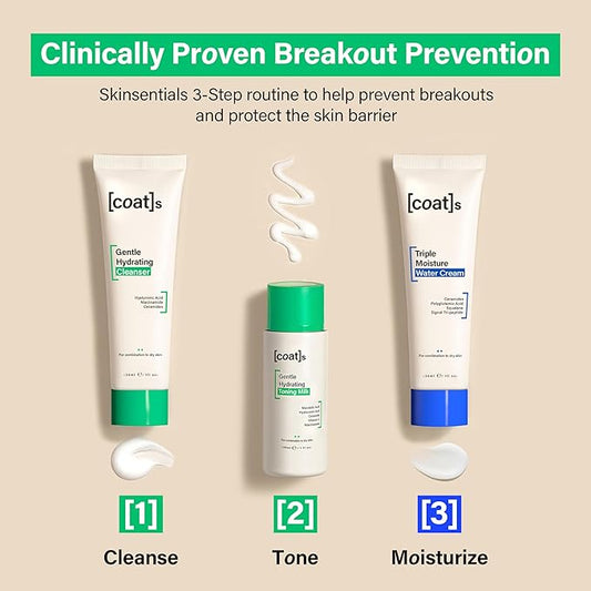 Coats Skinsentials Starter Bundle – Travel-Size Cleanser 1 oz, Toner 1 oz & Moisturizer 1 oz – 3-Step Regimen Prevents Breakouts and Protects Skin Barrier with Ceramides, For Women and Men