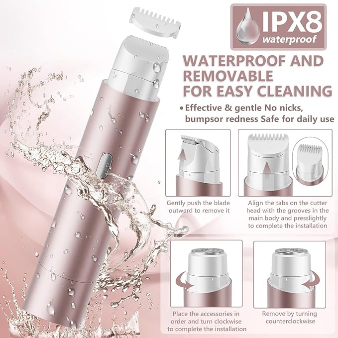 Women's Electric Shaver Waterproof IPX8 Bikini Tnimmer 、Body Hair Remover/Razors for Women Skin Cordless Rechargeable Razor for Legs underarms pubic Hair 、Facial Hair Removal for Women