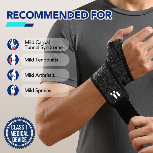 2 x Wrist Brace with Soft Thumb Opening for Mild Carpal Tunnel Tendonitis Arthritis Sprains (Not for Thumb), Compression Hand Brace for Women Men, Wrist Support Strap for Sports Work Typing Sleeping
