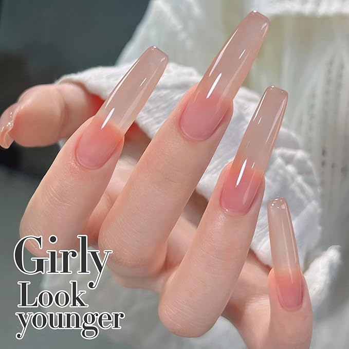Double Rhythm Translucent Gel Polish Sheer Neutral Natural Light Milky Same Color Same Bottle 15ML Jelly Nail Polish Nail Art DIY at Home (Neutral Nude-A1415)