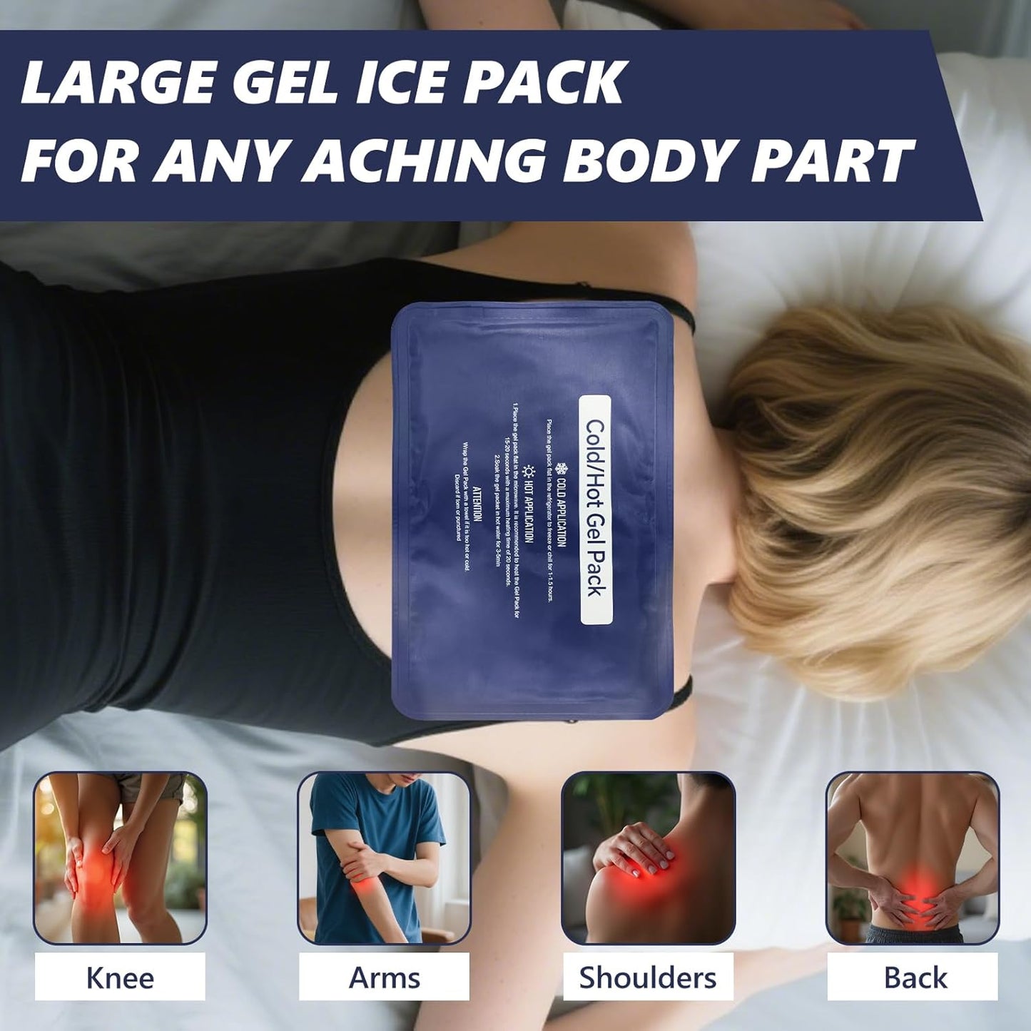 Reusable Gel Soft Ice Packs for Injuries, Flexible Hot and Cold Packs for Knees, Back, Face, Joint & Muscle Pain Relief (Medium 7.87"x 11.81")