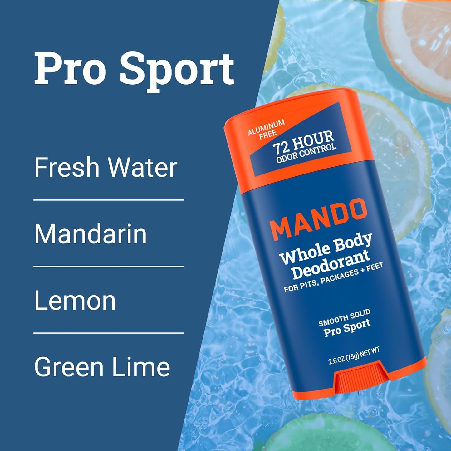 Mando Whole Body Deodorant For Men - Smooth Solid Stick - 72 Hour Odor Control - Aluminum Free, Baking Soda Free, Skin Safe - 2.6 Ounce (Pack of 2) (Mt Fuji & Pro Sport)
