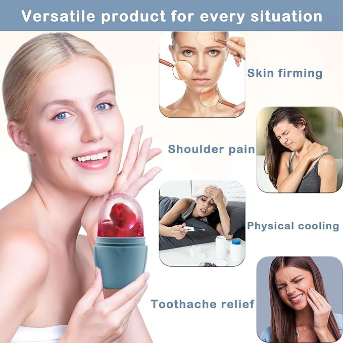 XHJRI Ice Face Roller Massager,Ice Cube Roller for Face, Eyes and Neck Naturally Conditioning and Skin Care,De-Puff Eye Bags,Reduce Migraine Pain,Reusable Massage Silicone Ice Mold (New Blue)