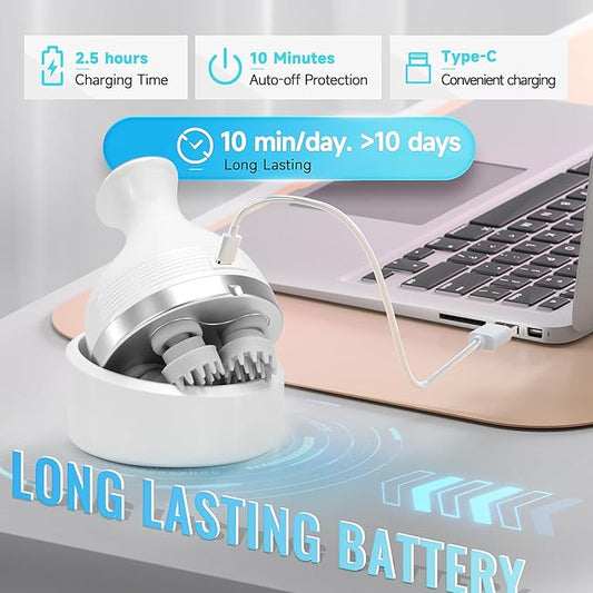 Electric Scalp Massager, Cordless Hair Scalp Massager Portable with 4 Vibration Comb for Hair Growth, Deep Cleansing and Stress Relaxation