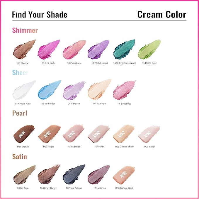 Oulac Cream Eyeshadow also for Highlighter Large Capacity Highly Pigmented Eye Shadow Waterproof &Long Lasting with Moisturizing Formula, Shimmer Glitter Eye Makeup Set 1