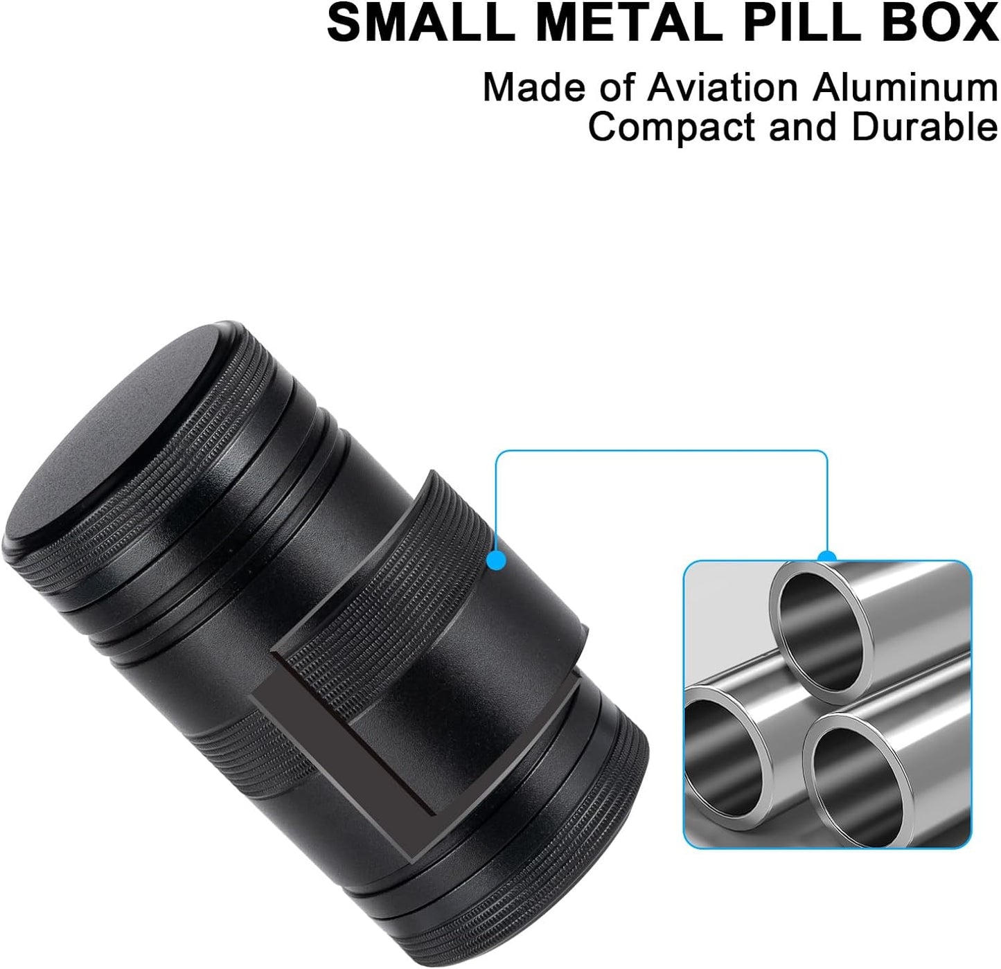 Metal Pill Box 2 Times a Day - Portable Waterproof Small Pill Case (AM PM), Travel Daily Pill Container, Compact Pill Holder Medicine Organizer for Pills/Vitamin/Fish Oil/Supplements, Black