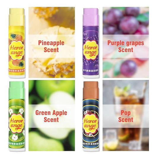 Flavored Lip Balm Set, 4 Scents- Pineapple Green Apple Purple Grapes Lip Balm and Pop Flavor Lip Balm Moisturizer,Transparent Hydrate Multi Flavor Chapstick Balm Bulk,Smooth Lip Lines Lip Care