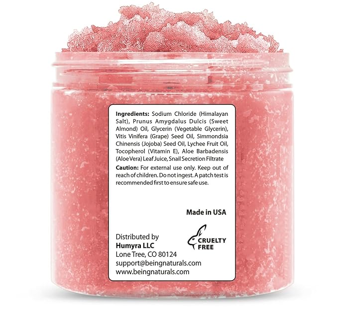 Natural Himalayan Salt Body Scrub - with Lychee Oil and Snail Mucin, Exfoliating Salt Scrub to Exfoliate & Moisturize Skin, Deep Cleansing - 11 oz