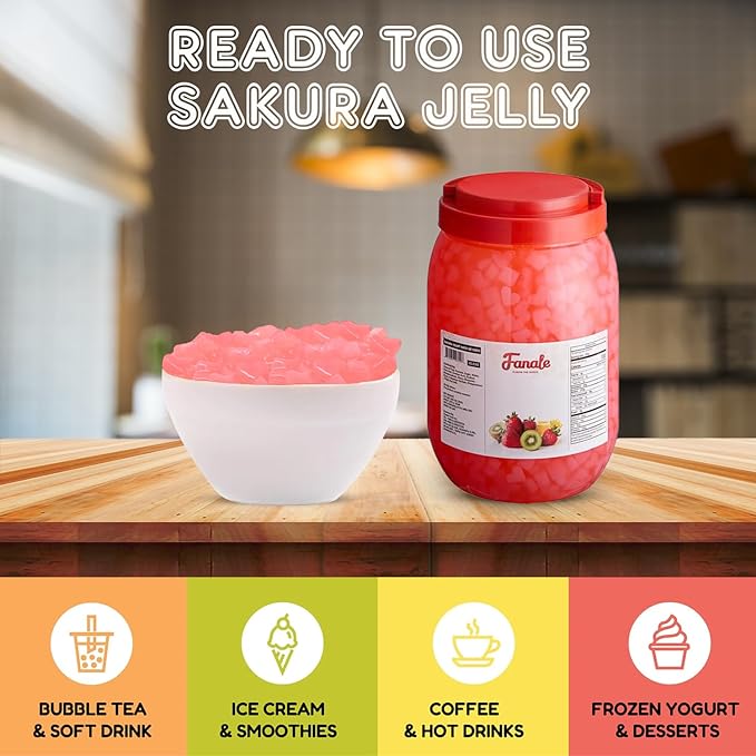 Fanale Coconut Jelly Topping nata de coco for Boba Tea | Ice Cream | Yogurt | Smoothie | Milk Tea | Desserts Sakura Heart Shaped, 6.6 pound (Pack of 4) | JEL030-CS