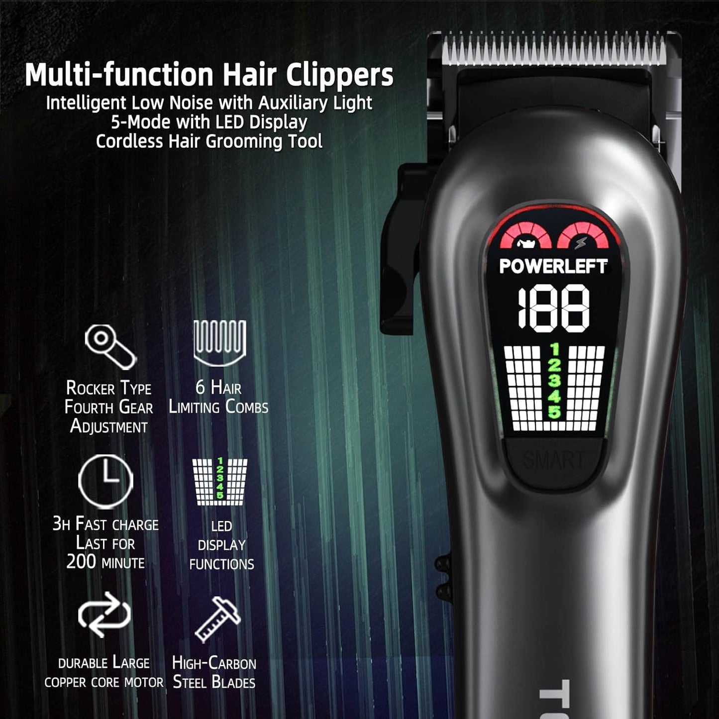 Hair Clippers for Men Professional Hair Trimmer for Men Cordless&Corded Barber Clippers for Hair Cutting & Grooming.Rechargeable Hair Trimmer Kit for Household(Silvery)