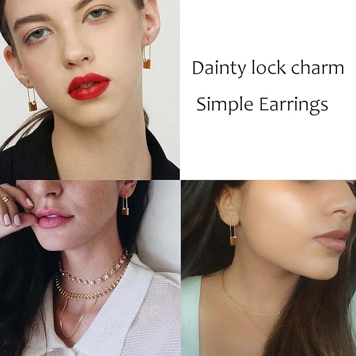 Boho Lock Hoop Earrings Safety Pin Hoop Earrings Gold Lock Huggies Hoop Earrings Personlized Padlock Earrings Jewelry for Women and Girls