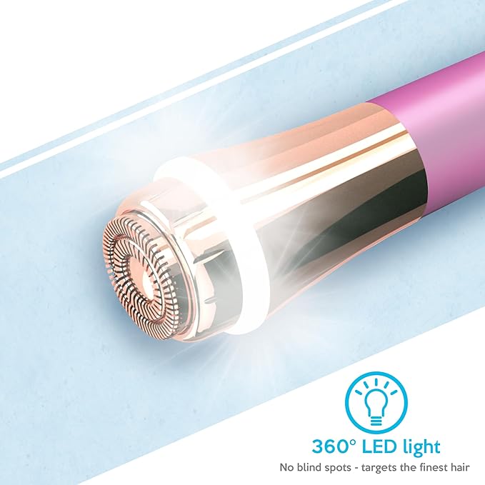 Facial Hair Remover for Women Painless Flawless Electric Razor Epilator Trimmer Shaver with 18K Gold-Plated, 16mm Dual Ring Floating Head, USB Rechargeable, 360° LED for Face Lip Hair Removal
