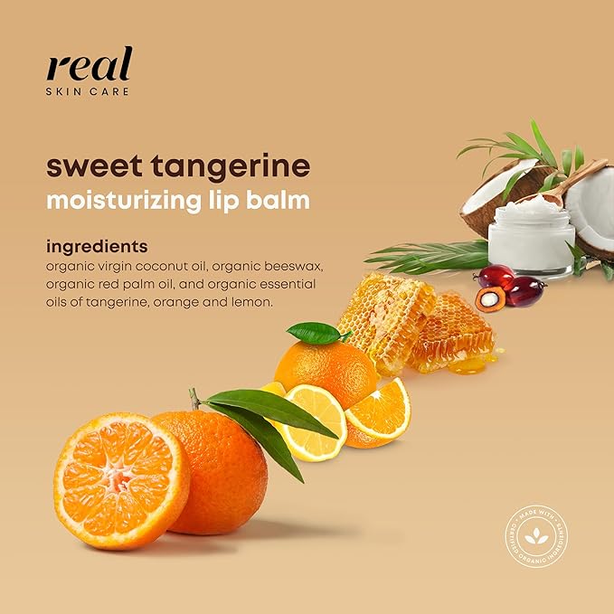 Organic Lip Balm With Coconut Oil | Handmade In the USA | Sweet Tangerine 4-Pack | Natural Lip Balm | Coconut Oil Lip Balm for Dry & Cracked Lips | Beeswax Lip Balm | 4 Lip Balm Pack