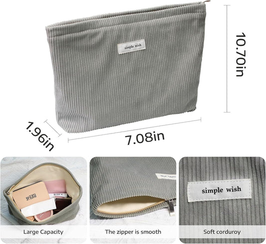 Wudygirl Cosmetic Bags for Women Travel Makeup Bag Large Capacity Makeup Pouch Cute Makeup Bag Organizer Handbags Purses Zipper Pouch Corduroy (Dark Gray)