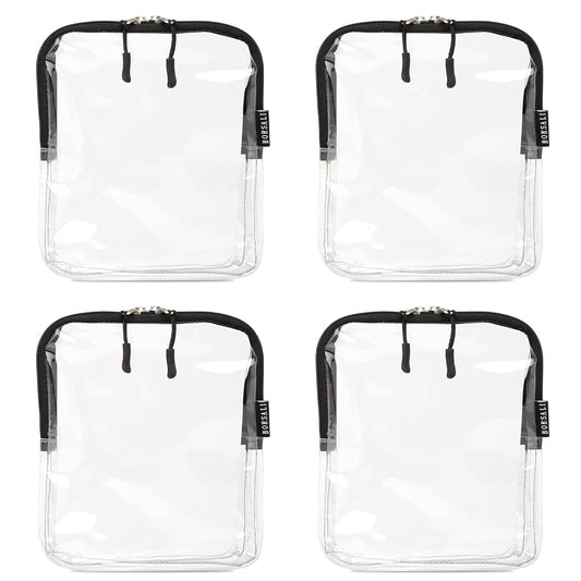 BORSALI Quart Size Bag TSA-Approved for Carry On Travel - One (1) Quart Clear Toiletires, Cosmetic and 3-1-1 Liquids Toiletry Bag - 4 Pack