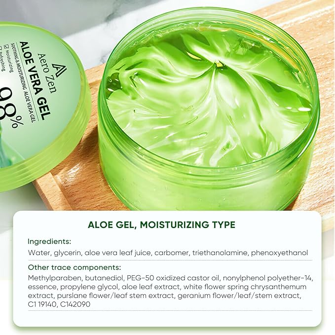 Organic Aloe Vera Gel for Face & Body Made within 12 Hours of Harvest, 98% Pure Aloe Vera Gel for Skin,Scalp,& Hair, Soothing Aloe Face Moisturizer,Multipurpose Skin Care（10oz）