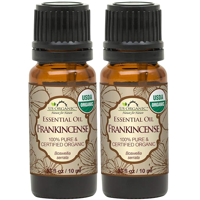 US Organic 100% Pure Frankincense Essential Oil, USDA Certified Organic, Steam Distilled, Boswellia serrata, Origin India, Use Topically or in Diffuser (10 ml, Value 2 Pack)