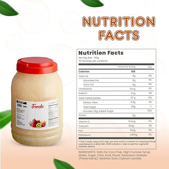 New Fanale Coconut Jelly Topping nata de coco for Boba Tea | Ice Cream | Yogurt | Smoothie | Milk Tea | Desserts Coconut, 8.3 pound (Pack of 4) | JEL012-CS