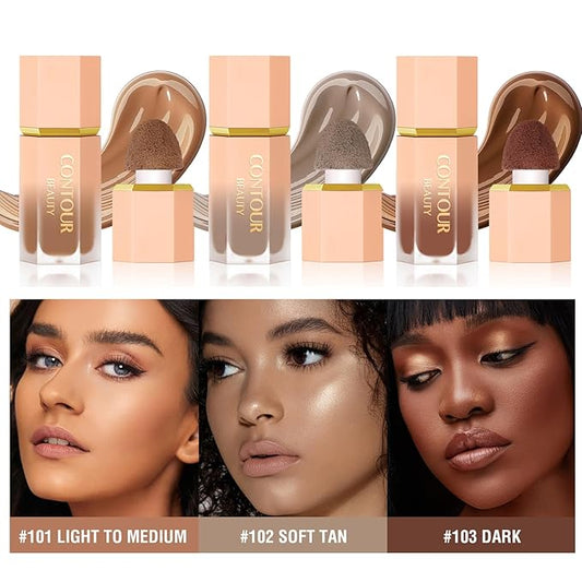Liquid Contour Stick, Soft Cream Contour Makeup, Liquid Bronzer Face Concealer Matte Contouring with Cushion Applicator, Long Lasting Silky Face Contour Cream Bronzer Contouring Makeup (103)