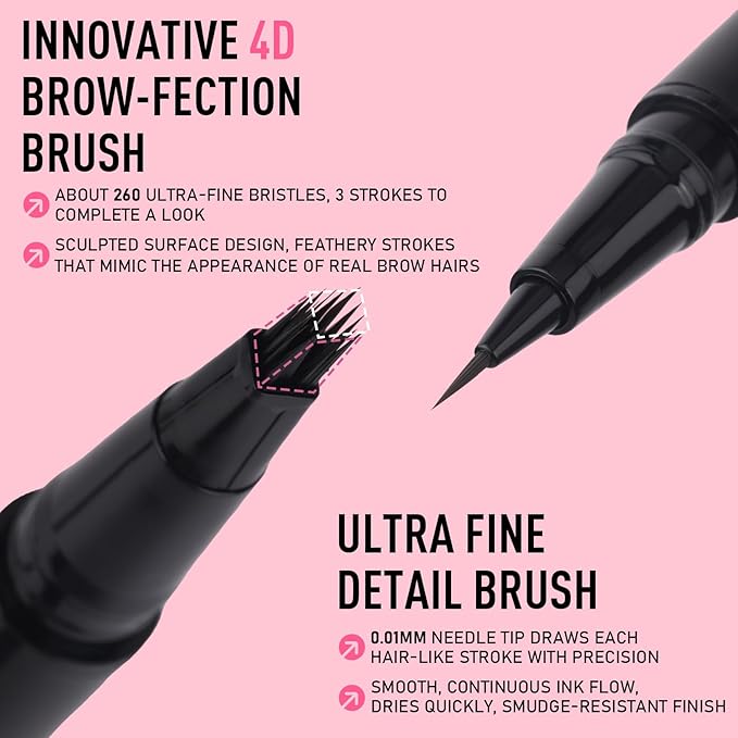 Dual Ended Microblading Eyebrow Pen - 2 in 1 Liquid Eyebrow Pencil with Brow-Fection Angled Brush & Precise Detail Brush-Tip, Shapes & Fills HairLike Looking Brows, Lasts All-Day, Soft Black