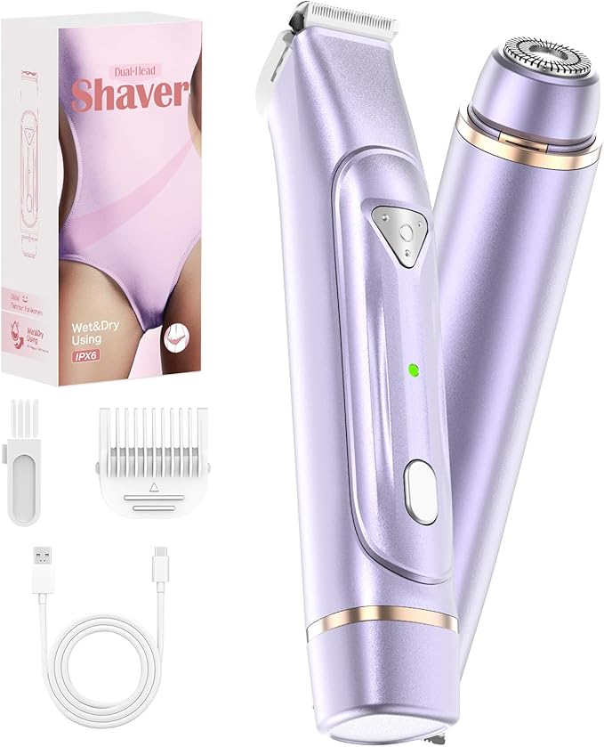 Electric Bikini Trimmer for Women - Dermave Bikini Shaver, Waterproof Dual Head Shaver (Purple)