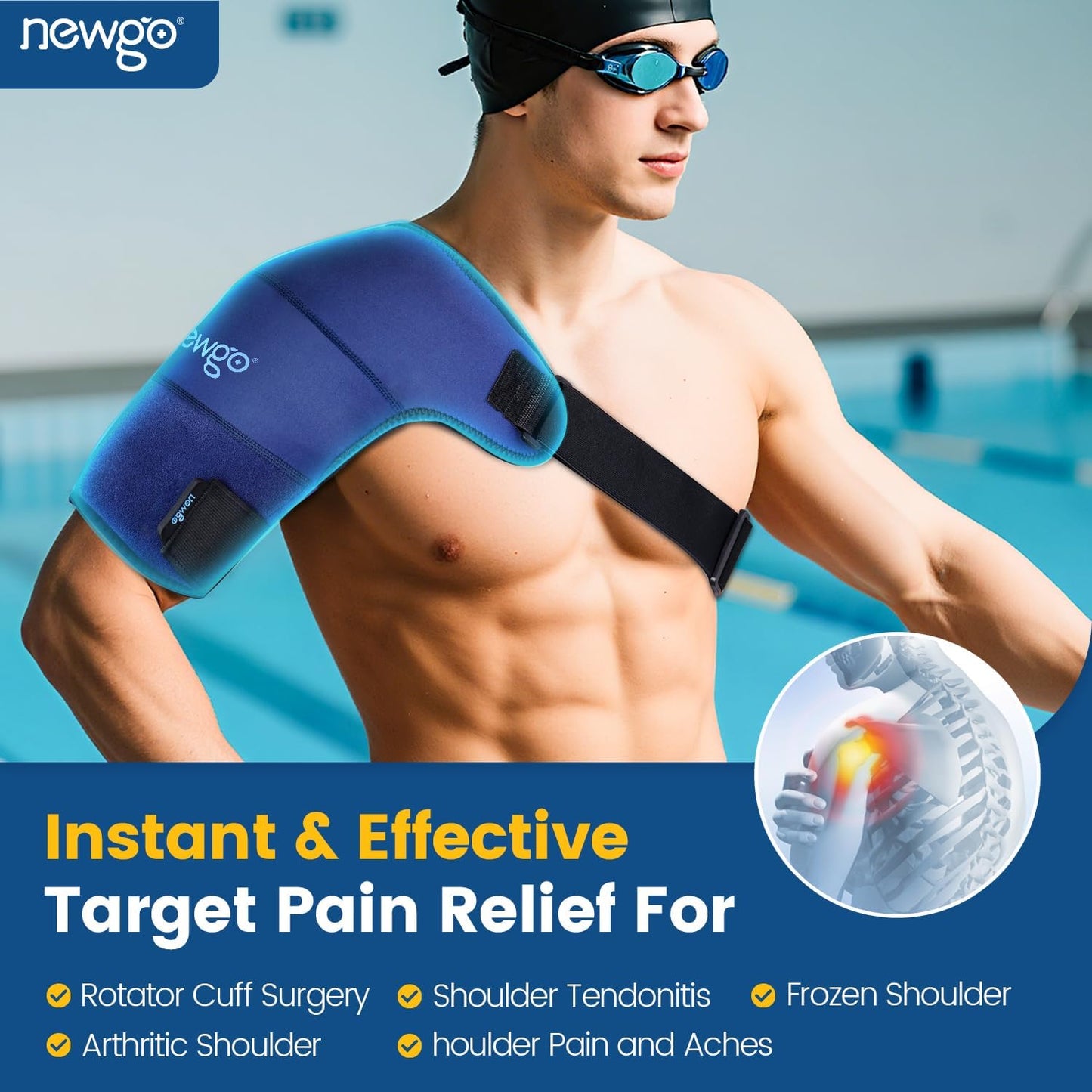 NEWGO Shoulder Ice Pack Rotator Cuff Cold Therapy Reusable Cold Pack Shoulder Ice Wrap for Pain Relief, Recovery After Surgery, Swelling - Extra Large Size (Dark Blue)