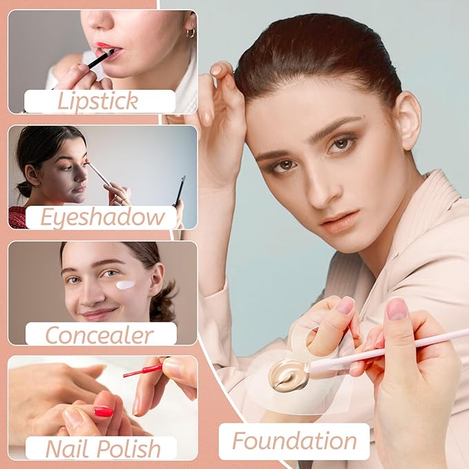 Makeup Mixing Palette Spatula Set, 2PCS Mini Acrylic Makeup Palette & 2PCS Silicone Skincare Spatula, Cream Foundation Palette for Mixing and Save Cosmetics (Pink,Square+Heart)