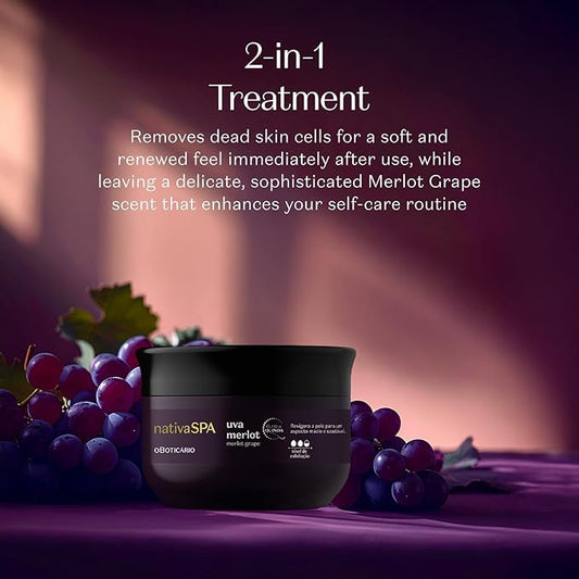 Nativa SPA by O Boticário Merlot Grape Body Scrub, Exfoliation for Smooth, Glowing Skin 7.05 Ounce (200 g)