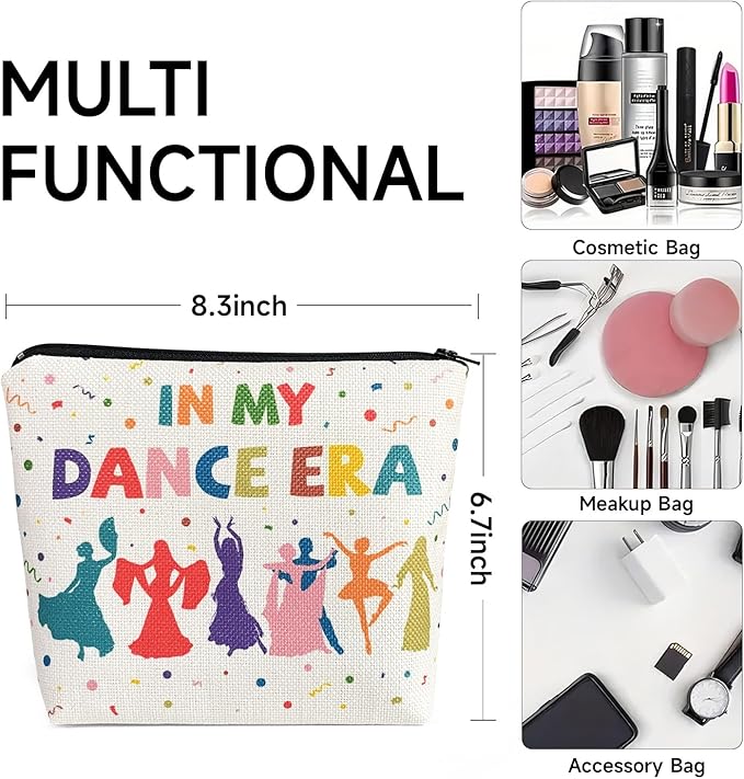 My Dance Era Canvas Zipper Cosmetic Bag, Small Makeup Bag for Women, Friends, Daughter, Sister for Dancers, Dancer Birthday Gifts for Girls (White)