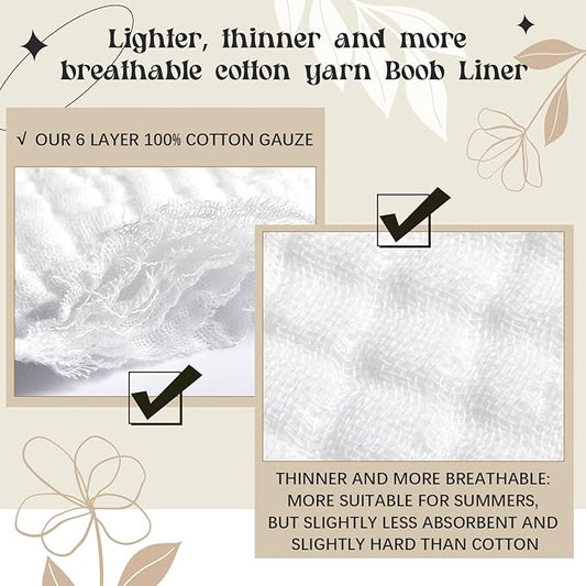 Toulite 10 Pcs 6 Layer Bra Liner Sweating, Cotton Sweat Liner Under Bra Pad Breast Washable Rectangle Absorb for Women Supply