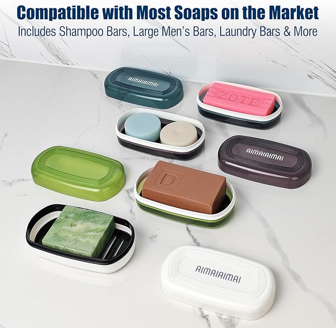 Shampoo Bar Holder Travel Case, Large Soap Holder for 5 oz/10 oz Oversized Bars, Durable & Versatile Storage Soap Container with Drainage Layer (Blue Style A-Large)