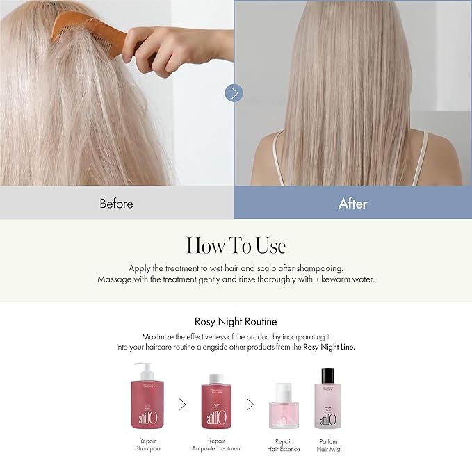 Rosy Night Hair Ampoule Treatment for Damaged Hair – Water-to-Cream Repair Formula with Peptides & Amino Acids – Frizz Control, Color Safe, Silicone-Free, Floral Musk Scent – 6.76 fl oz