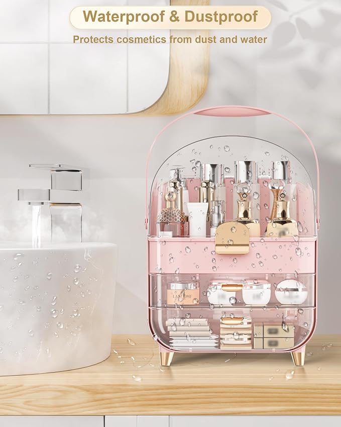 Makeup Organizer, Skincare Holder Bathroom Counter Organizer, Storage Box Cosmetic Display Cases, Teen Girl Gifts Trendy Stuff Make up Organizers for Vanity, Dresser, Countertop (Pink)