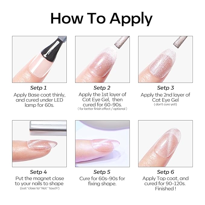 modelones Cat Eye Gel Nail Polish, 6 Colors Purple Pink Glitter Gel Polish Set with Magnet Sparkle Galaxy Series Nail Polish Kit Soak Off Led Nail Art Manicure Salon DIY Gifts