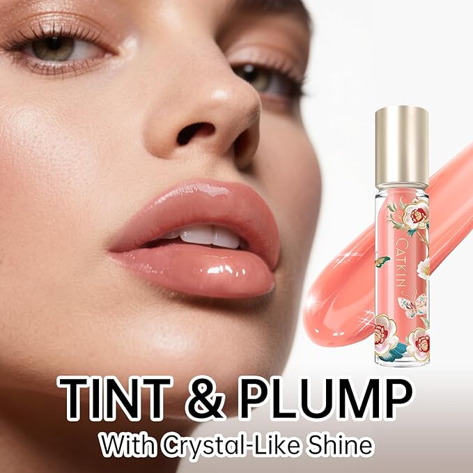 Catkin Lip Plumper Gloss, Tinted Lip Serum with Hyaluronic Acid & Jojoba Oil, Non-sticky Volumizing Hydrating Formula for a High Shine Maximum 3D Look, Plump & Soft Lips 0.12 Fl Oz - C09 Cherry Ruby