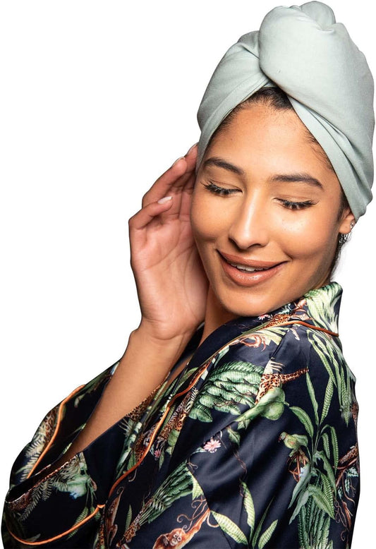 Tee Shirt Drying Wrap, Frizz Free, Soft & Lightweight&Flexible, Hair Drying Turban, Gentle Drying Towel Wrap with Button, for Long Hair (Sage)