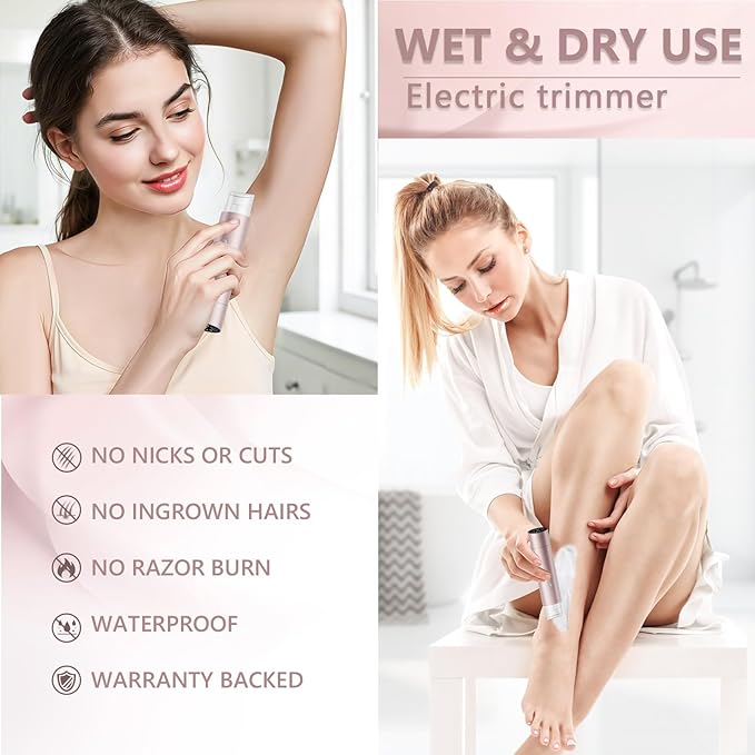 Women's Electric Shaver Waterproof IPX8 Bikini Tnimmer 、Body Hair Remover/Razors for Women Skin Cordless Rechargeable Razor for Legs underarms pubic Hair 、Facial Hair Removal for Women