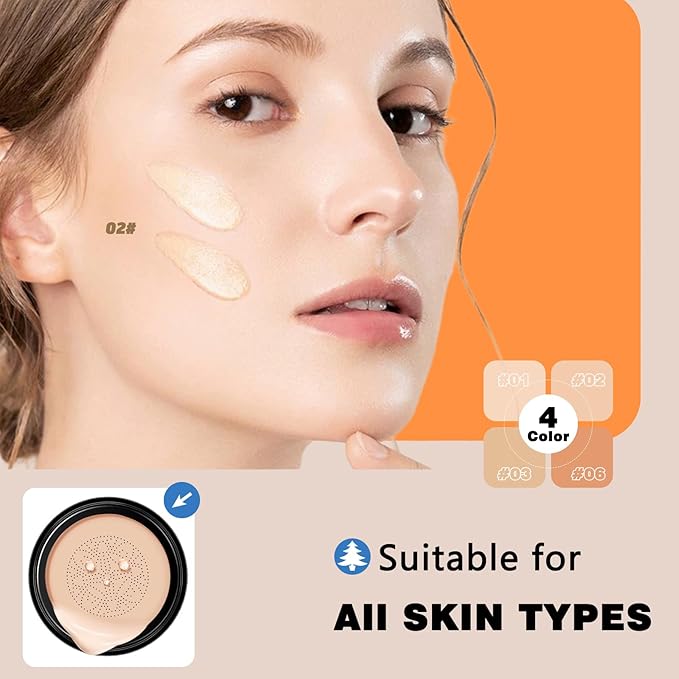Moisture Cushion CC Cream Foundation for Mature Skin - Flawless Concealer BB Cream with Mushroom Head, Long-Lasting Waterproof Air Cushion CC, Natural honey and pine Makeup cream, Even Skin Tone（03#）
