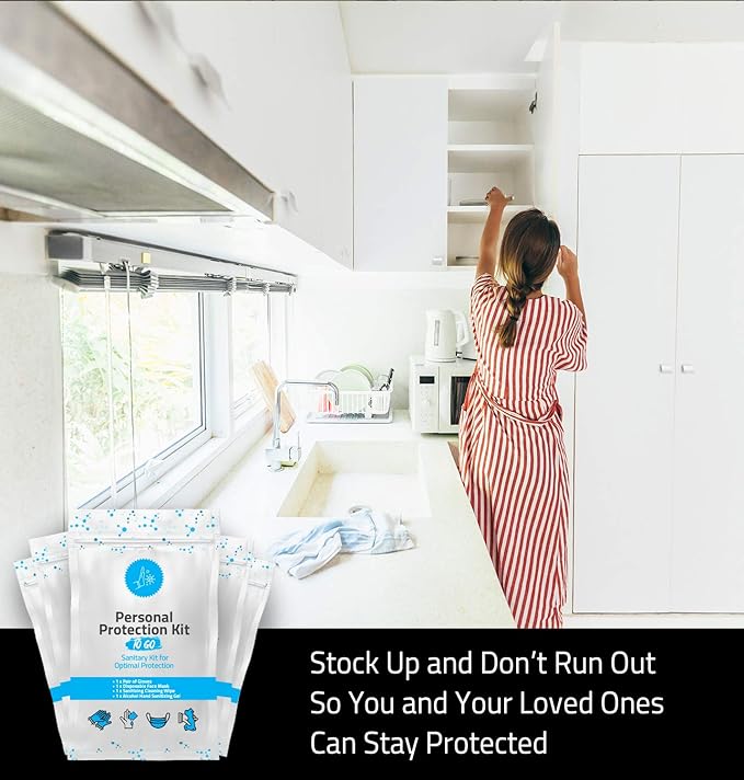 Personal Protection Kit TO GO, Mini 4 Item PPE Kit for travel and school | Includes 1 Each of Face Covering, Gloves, Cleansing Wipes & Hand Cleansing Gel | 10 - Pack (Purple)