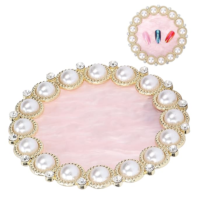 Resin Stone Nail Art Palette, Nail Art Display Board Cosmetic Nail Mixing Palette Drawing Color Mixing Nail Art Painting Gel Palette Tips Display Plate(Golden)