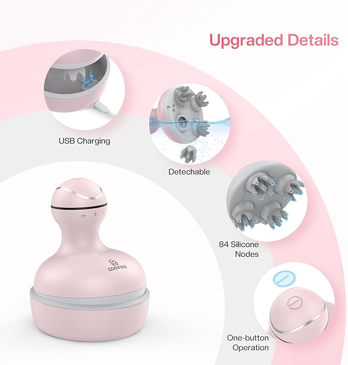 COMFIER Scalp Massager for Hair Growth, Waterproof & Full Body Kneading, 84 Massage Nodes, Handheld Head Scratcher, Cat Massager, Pink