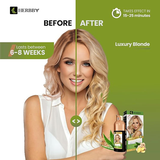 Hair Color Shampoo for Gray Hair Coverage&Color Transform with 9 Herbal Extracts –Long Lasting(6-8 Weeks),Shiny,Evenly Colored,Instant Hair Dye Shampoo&Conditioner,500 Ml (LUXURY BLONDE COLOR)