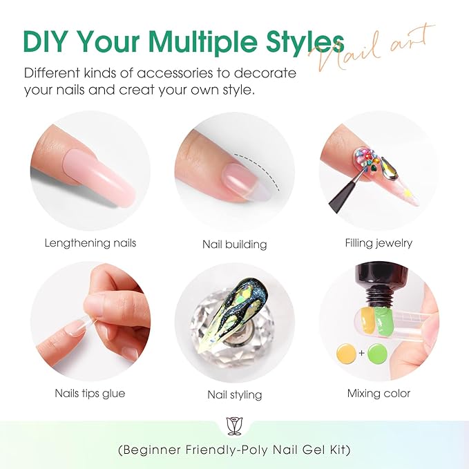 ROSALIND 8PCS Poly Nail Gel Kit with Mini Nail Lamp Clear Nude Poly Nails Gel Kit Starter Kit Nude Pink Nail Extensions Gel Set