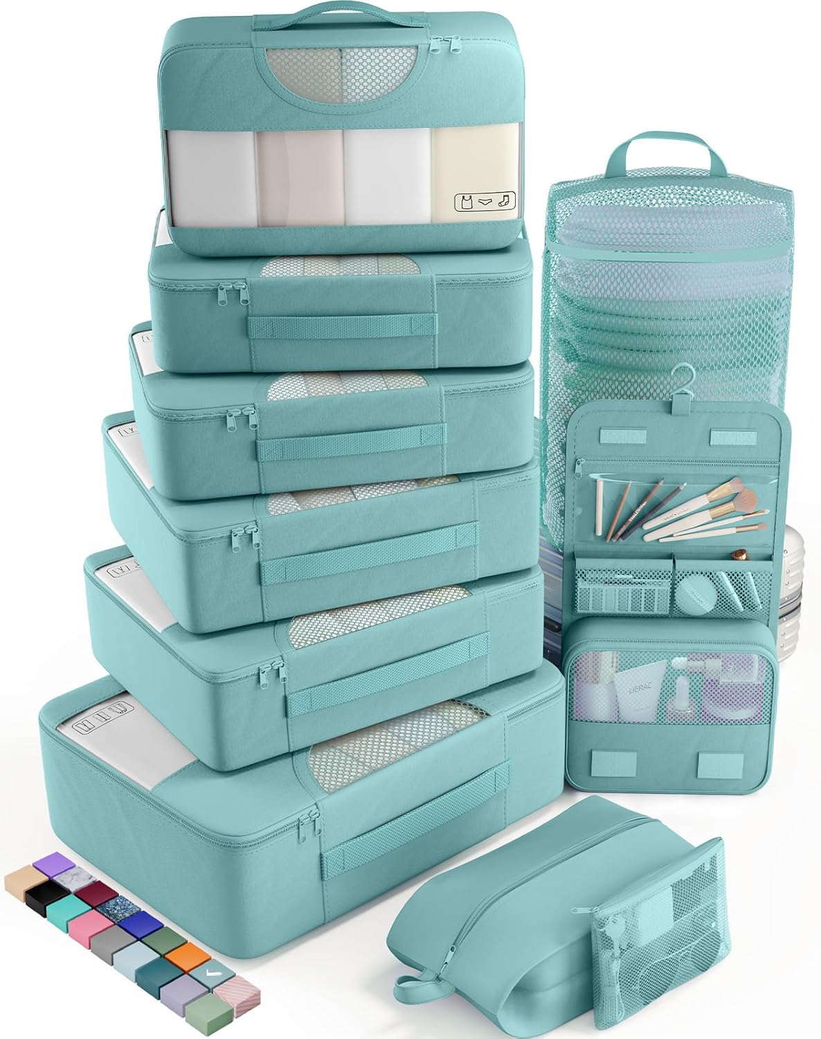 Veken 10 Set Packing Cubes for Travel Essential, Suitcase Organizer Bags in 4 Sizes, Carry-On Luggage Accessories with Large Laundry & Hanging Toiletry Bag, Must-Have for Airplane, Road Trip & Camping