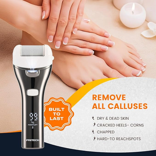 Electric Foot Callus Remover, Rechargeable Portable Electronic Foot File Pedicure Kits, 3 Roller Heads, 3 Speed, Battery Display for Remove Cracked Heels Calluses and Dead Skin