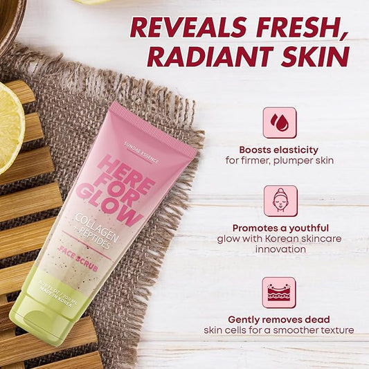 Collagen Facial Scrub - Dermatologist Tested, Anti-Aging, Hydrates & Improves Firmness, Korean Skin Care, 95% Natural, Clean Beauty, Non - GMO, Cruelty - Free - 1 Pack