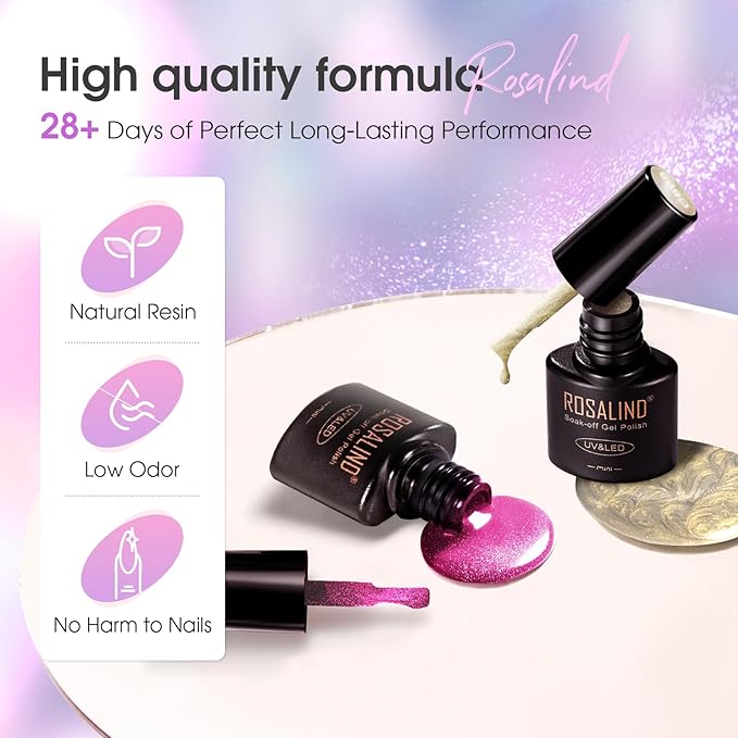 ROSALIND Cateye Gel Polish, 8 Colors Holographic Magnetic Cat Eye Gel Nail Polish Set with Magnet, Red Blue Purple Black Gel Polish Galaxy Collection Nail Art Gift DIY at Home